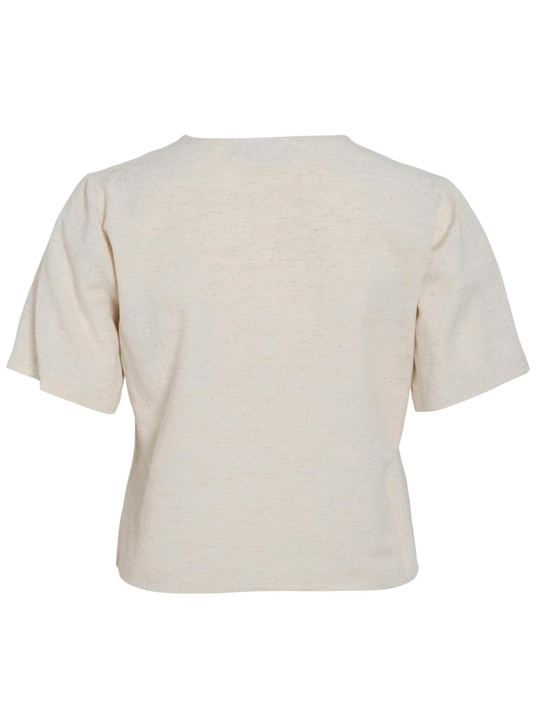 Top Vila Prisilla con bolsillos beige de lino para mujer