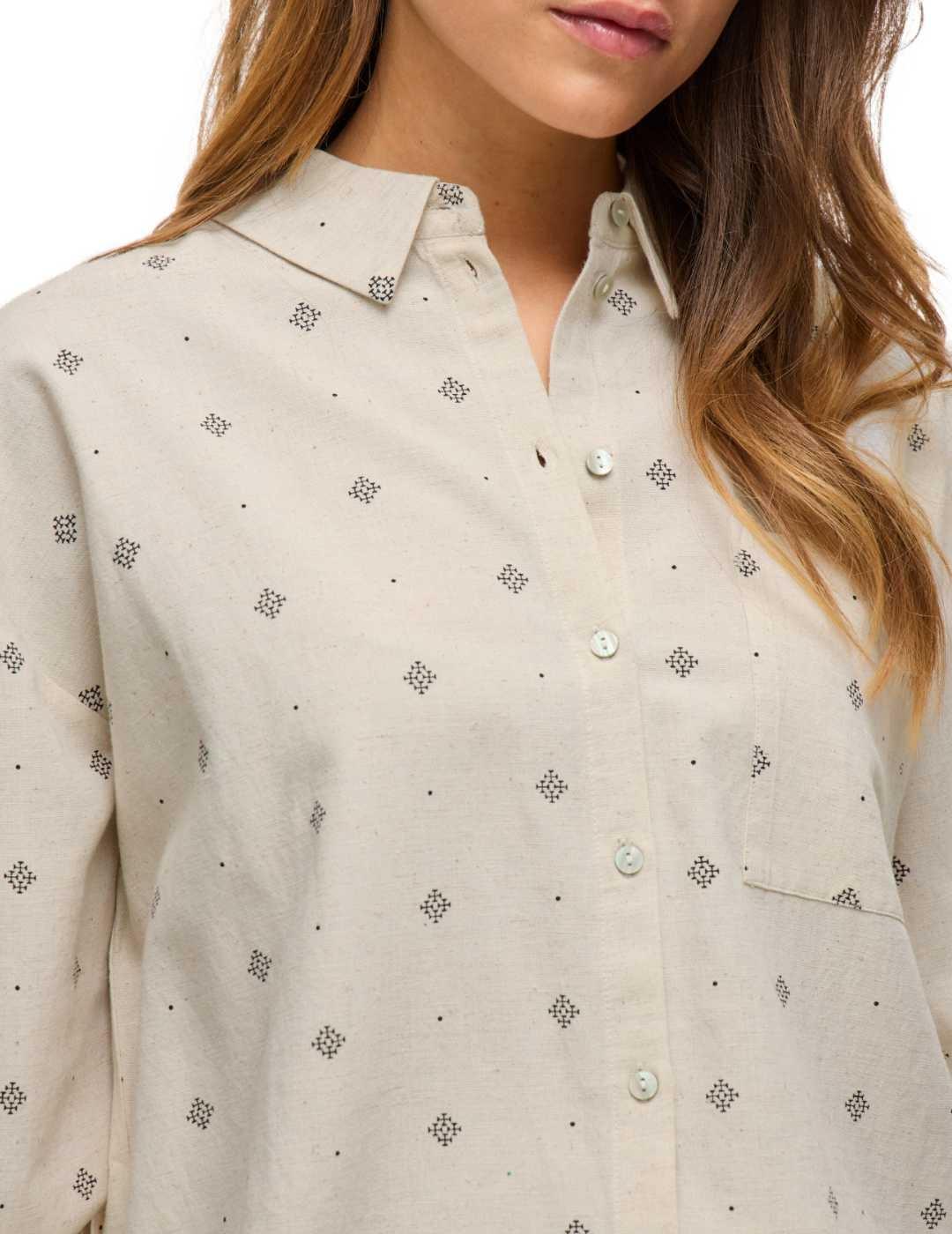 Camisa Prisilla Vila rayas color natural bordado para mujer