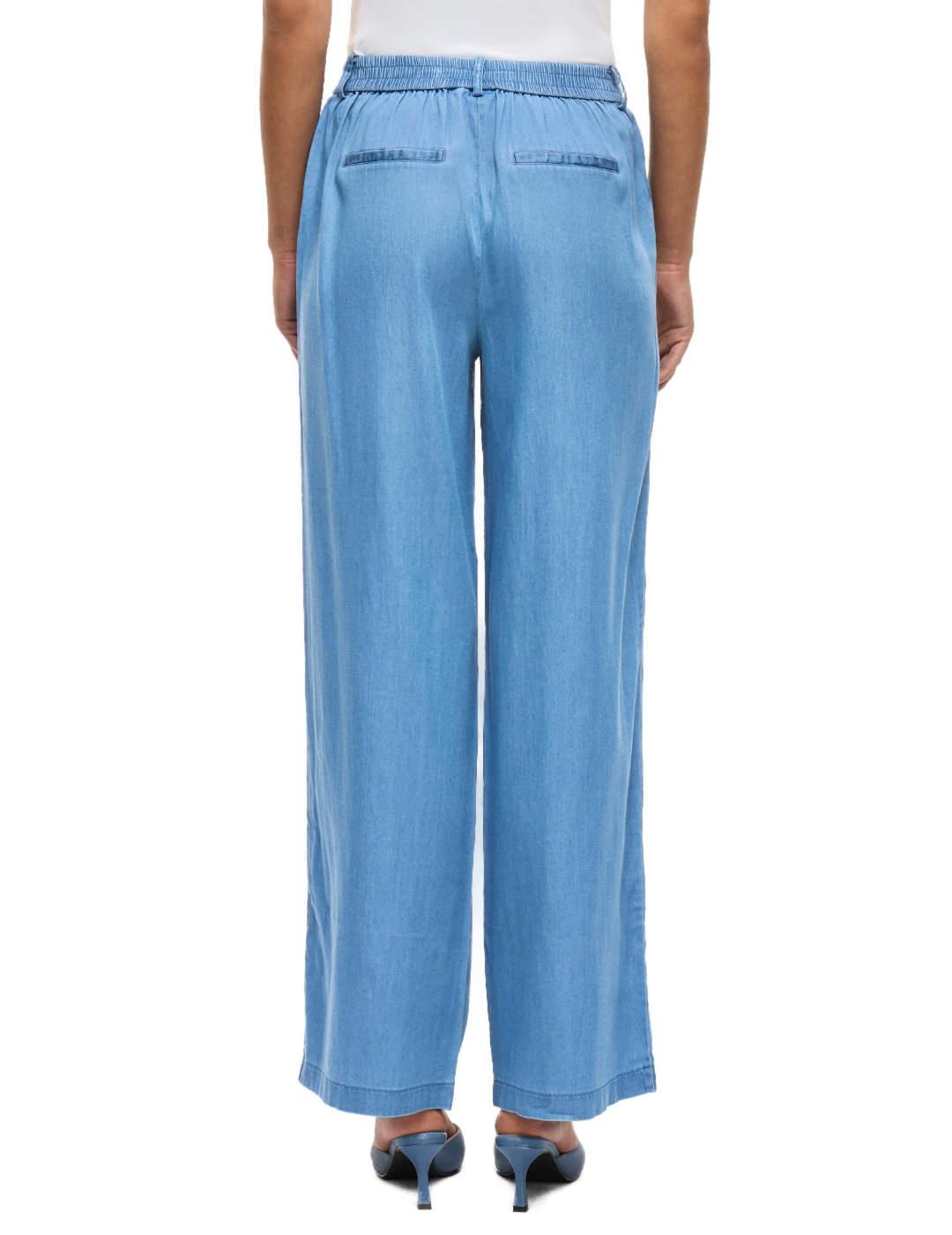 Pantalón Vila Bista en Tencel azul de tela wide para mujer