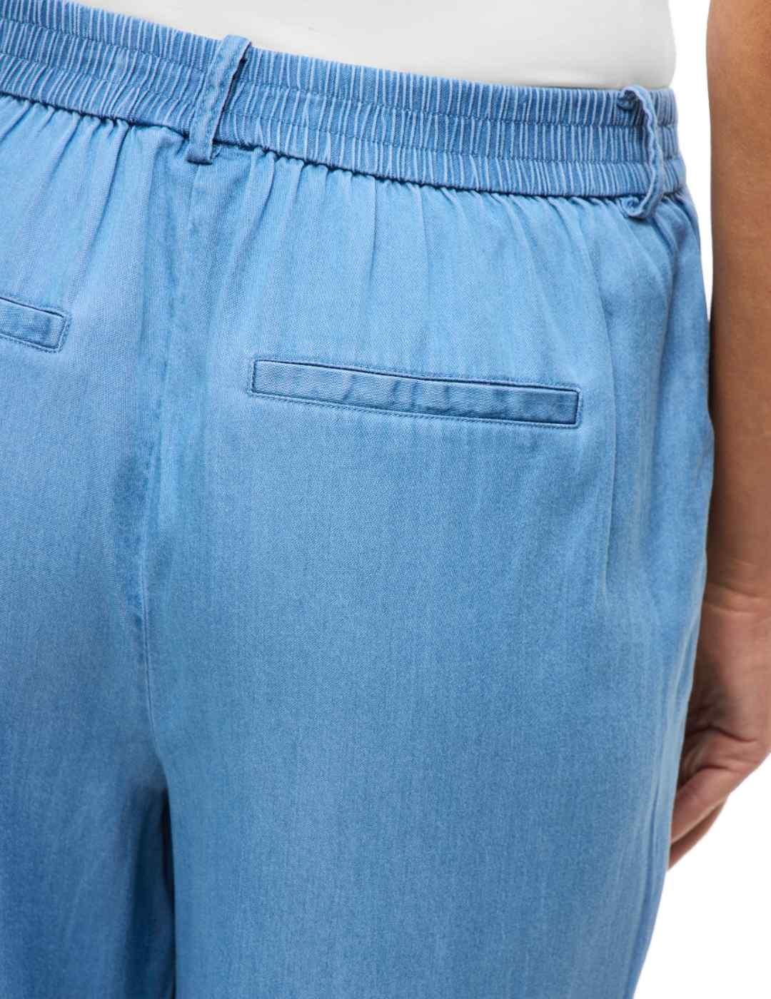 Pantalón Vila Bista en Tencel azul de tela wide para mujer