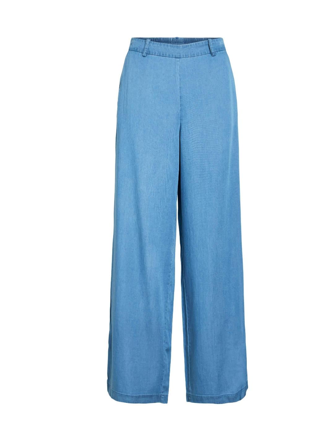 Pantalón Vila Bista en Tencel azul de tela wide para mujer