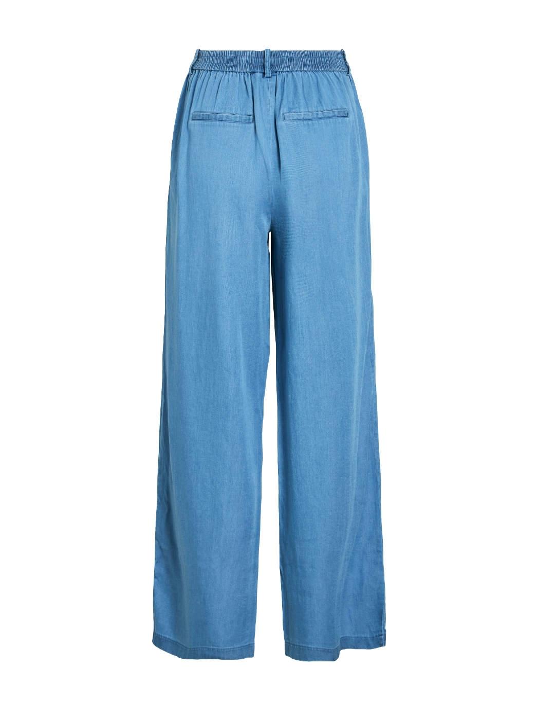 Pantalón Vila Bista en Tencel azul de tela wide para mujer