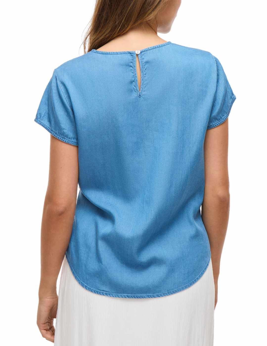 Blusa Vila Bista en tencel azul medio manga corta para mujer