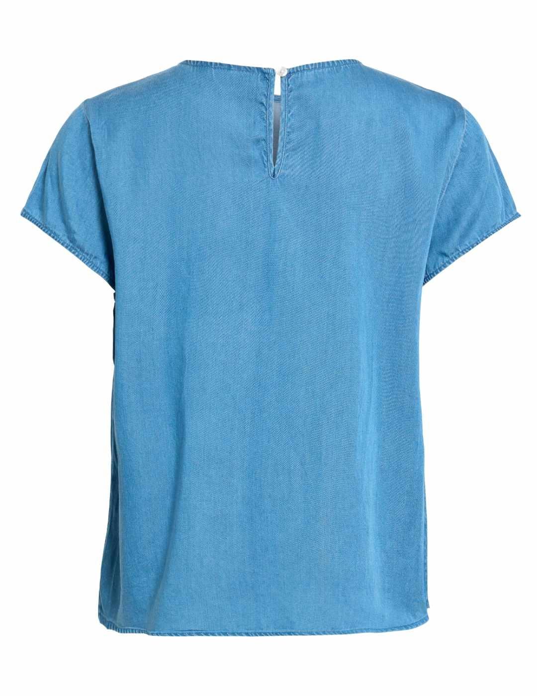 Blusa Vila Bista en tencel azul medio manga corta para mujer