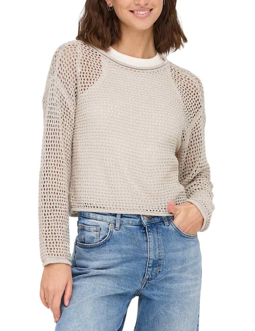 Jersey Only Siena beige de punto troquelado para mujer