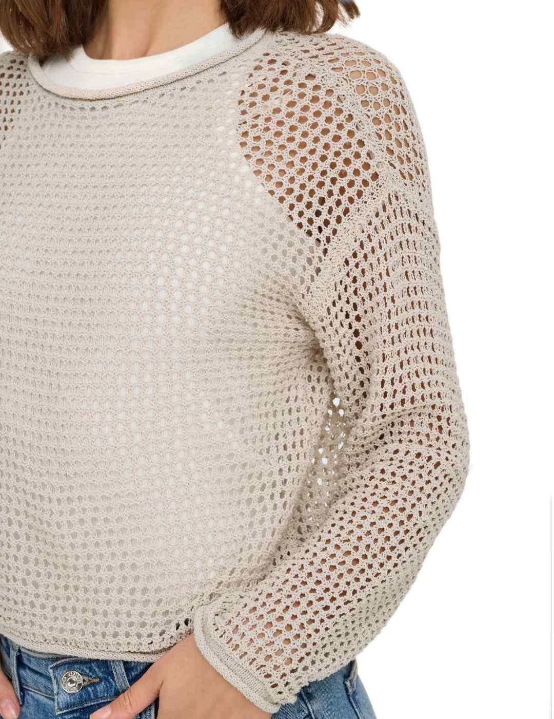 Jersey Only Siena beige de punto troquelado para mujer