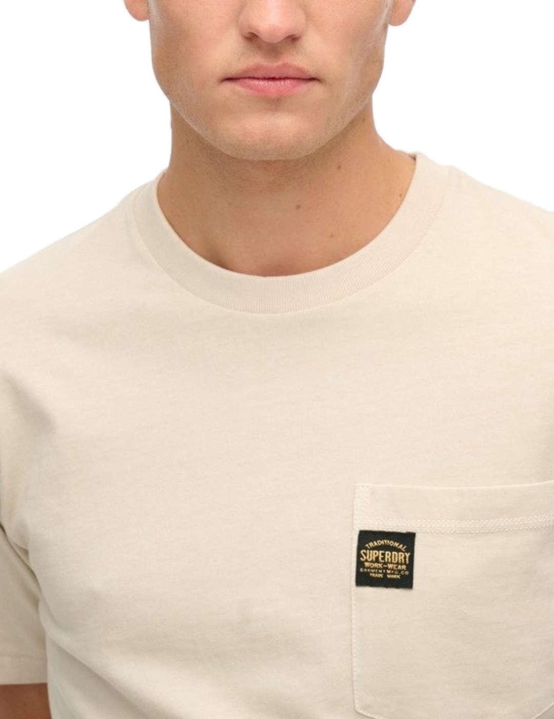 Camiseta Superdry con bolsillo beige manga corta de hombre