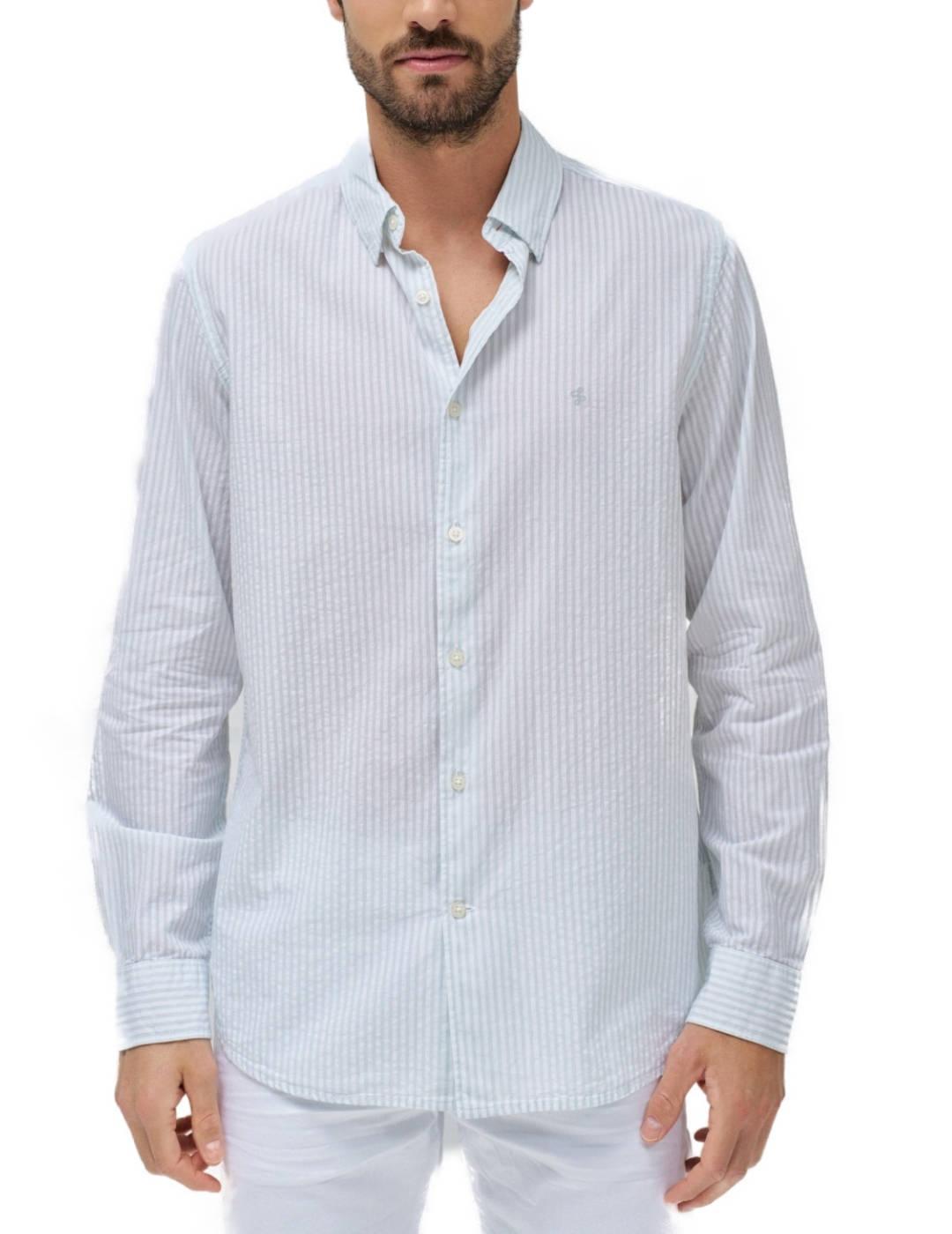 Camisa Salsa azul rayas regular efecto arrugado para hombre