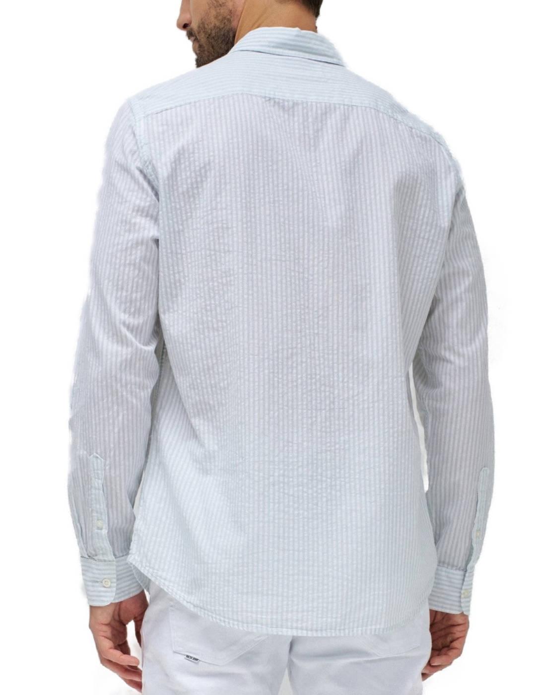 Camisa Salsa azul rayas regular efecto arrugado para hombre