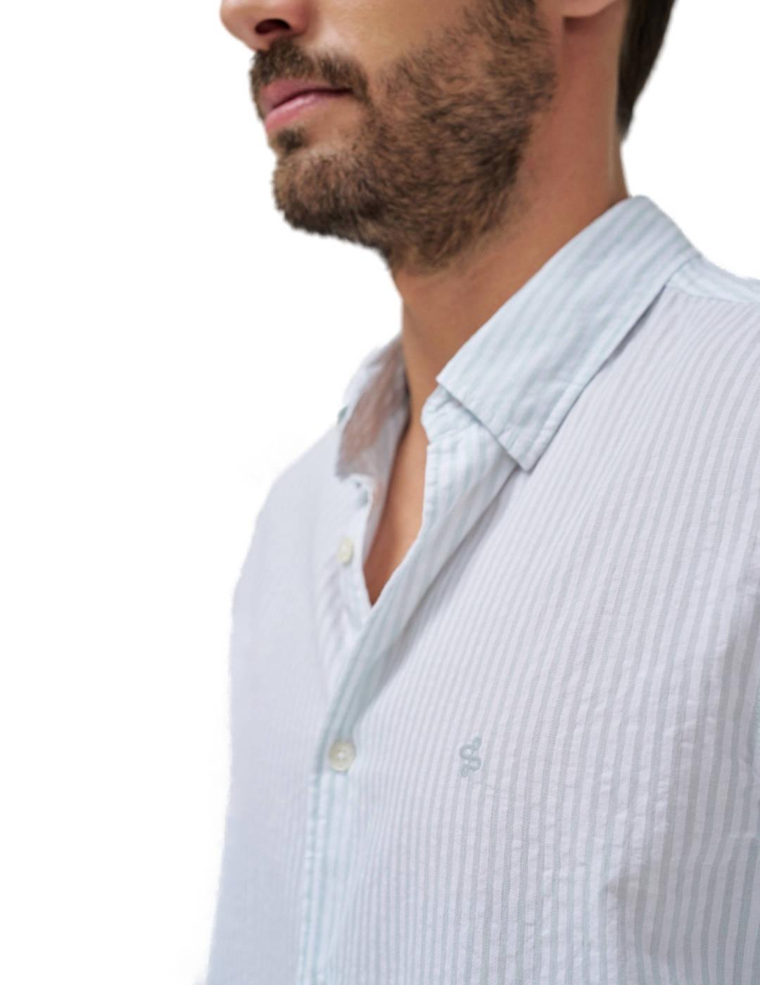 Camisa Salsa azul rayas regular efecto arrugado para hombre