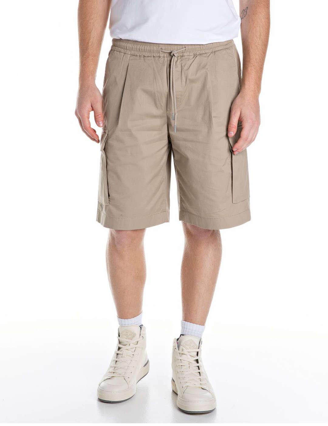 Bermuda Replay cargo beige regular elástica para hombre