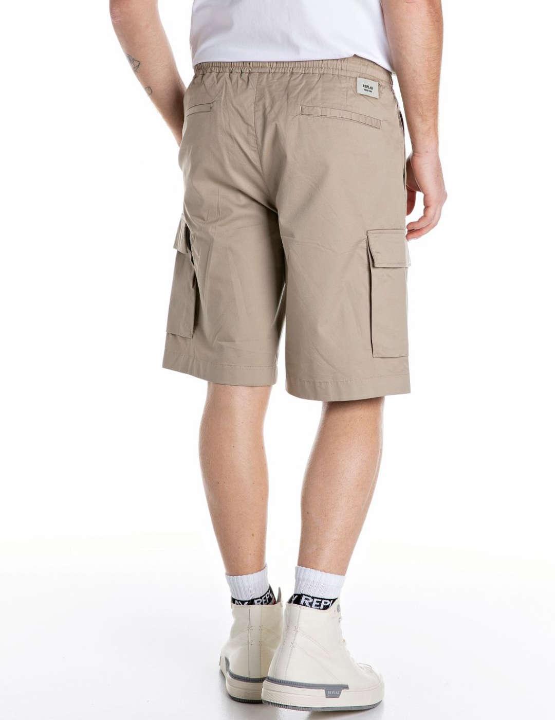 Bermuda Replay cargo beige regular elástica para hombre