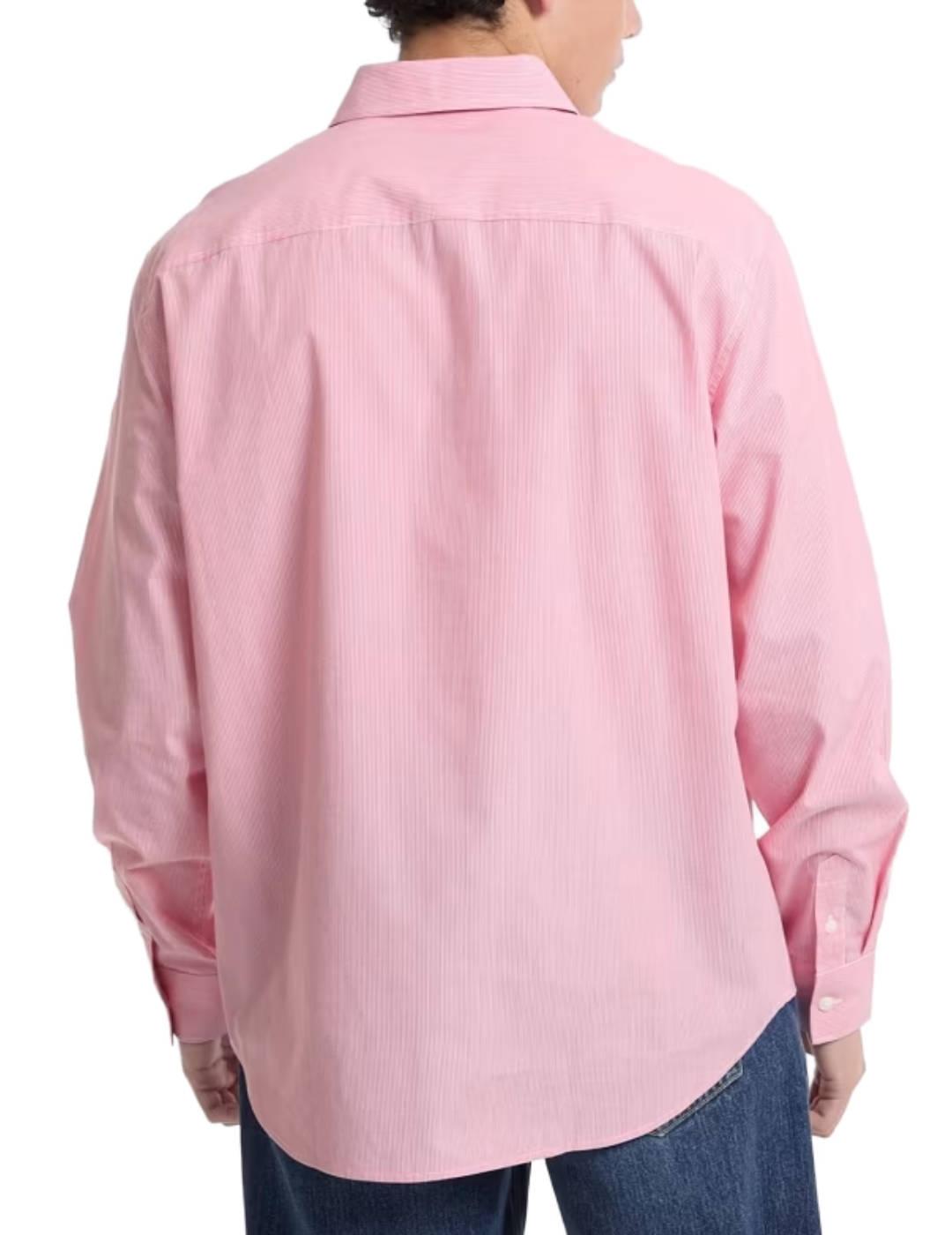 Camisa Guess Reg pocket rosa rayas blancas para hombre