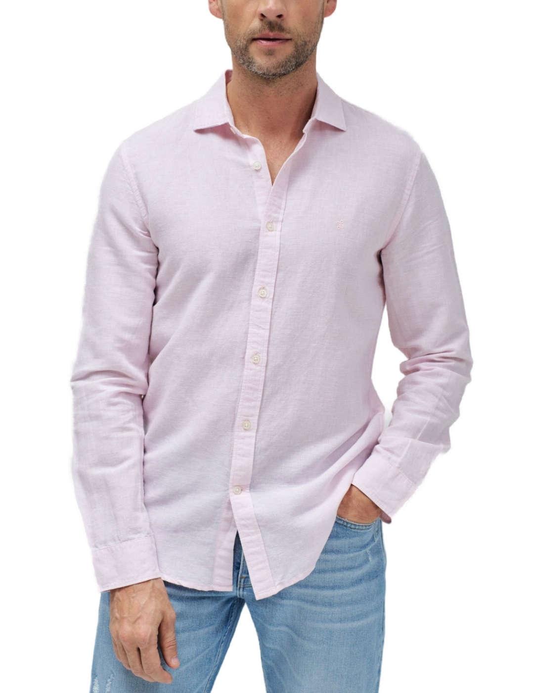 Camisa Salsa rosa palo de lino regular para hombre