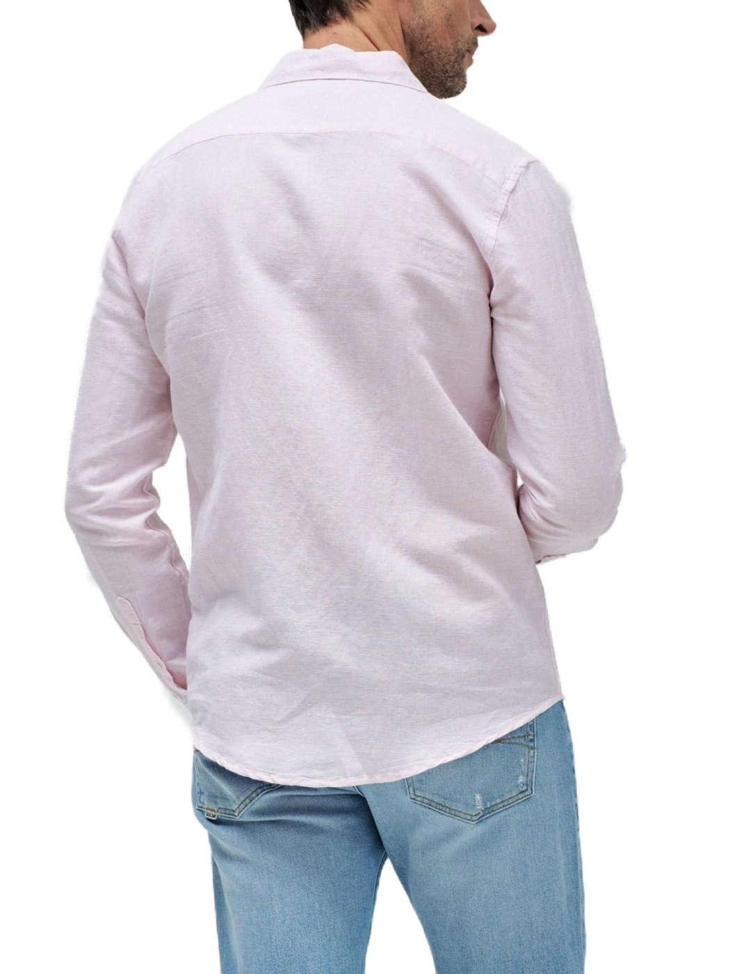 Camisa Salsa rosa palo de lino regular para hombre