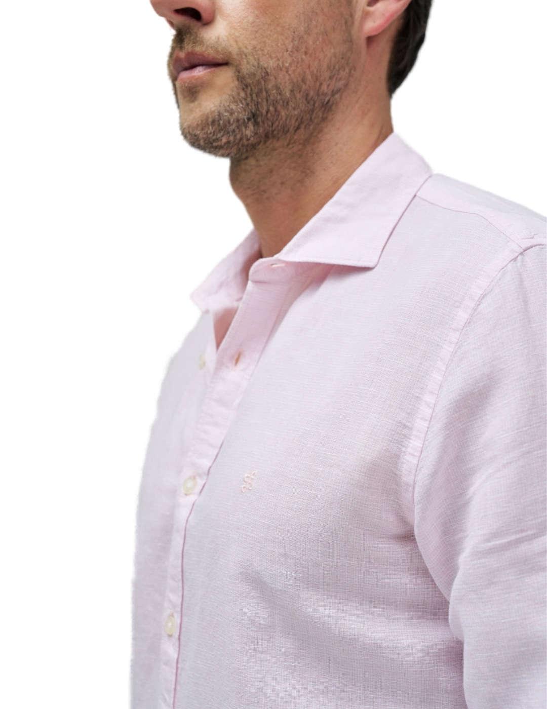 Camisa Salsa rosa palo de lino regular para hombre