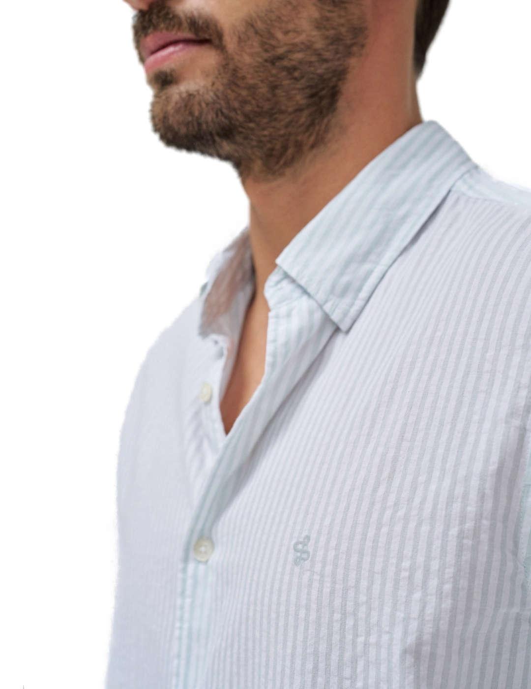 Camisa Salsa blanca rayas verdes regular para hombre