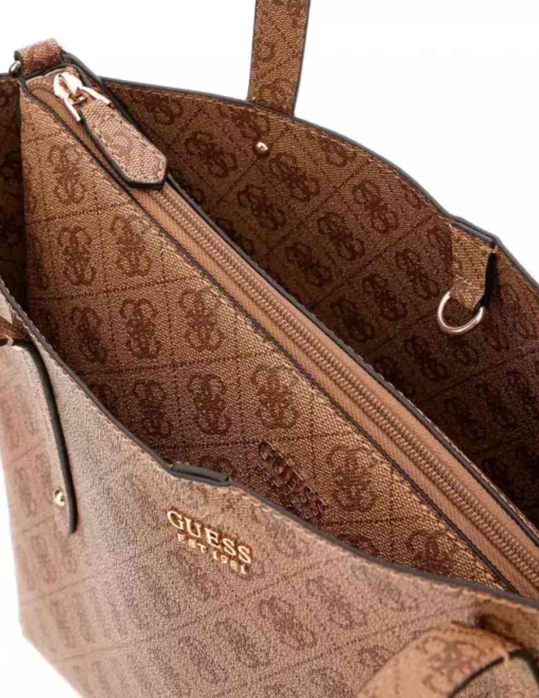 Bolso Guess Brenton Tote camel con logotipo para mujer