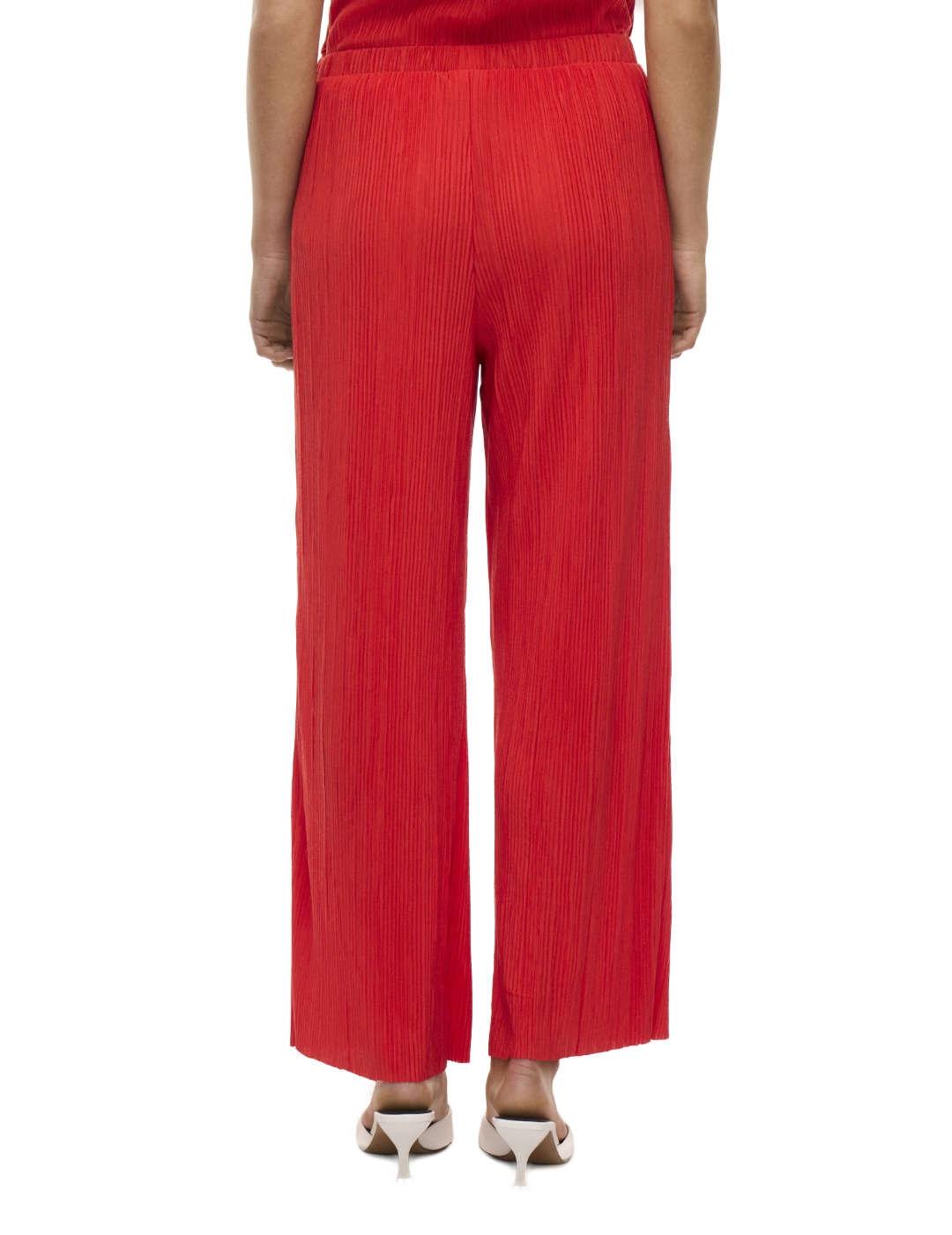 Pantalón Vila Lisa plisado rojo de tela regular para mujer