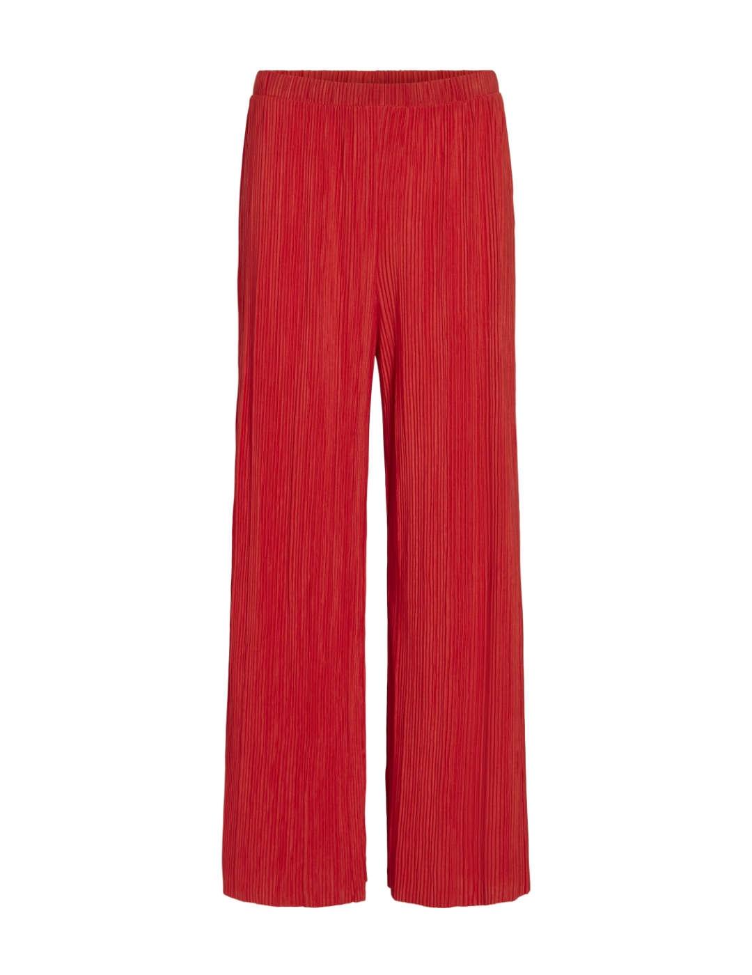 Pantalón Vila Lisa plisado rojo de tela regular para mujer