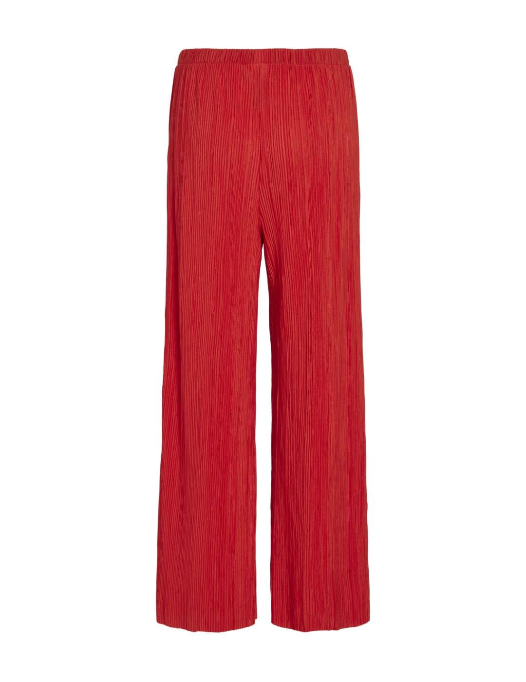 Pantalón Vila Lisa plisado rojo de tela regular para mujer