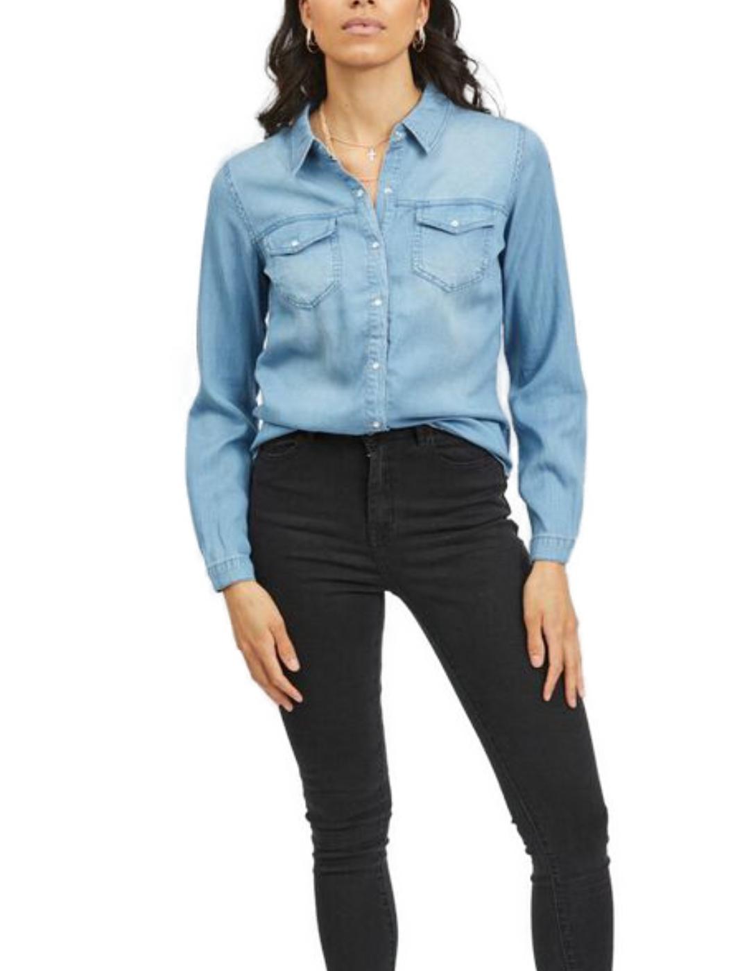 Camisa denim Vila Bista azul medio para mujer-&