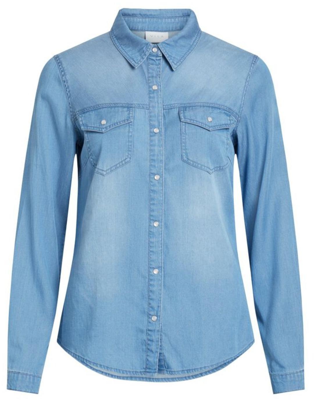 Camisa denim Vila Bista azul medio para mujer-&
