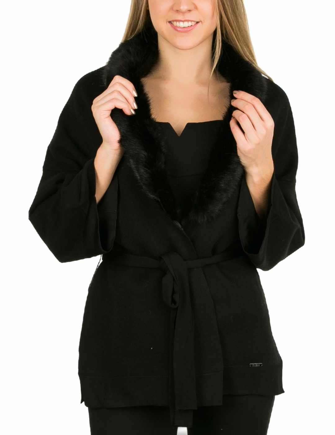 Kimono Guess negro manga larga de lana para mujer