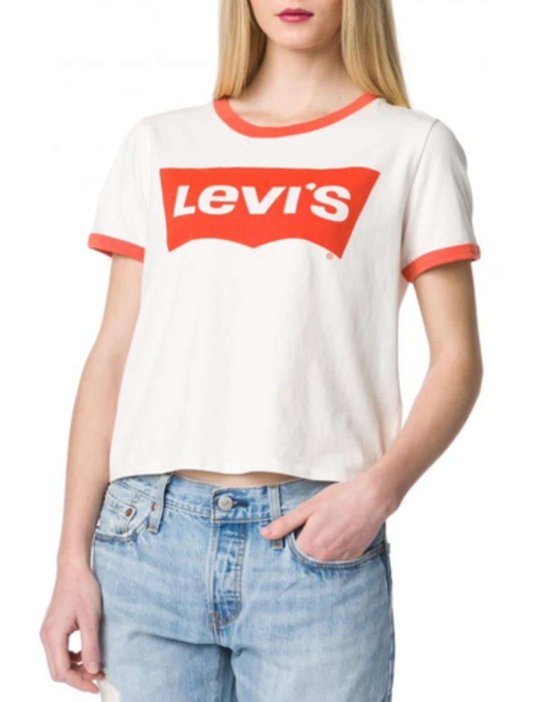 Camiseta Levi´s Surf blanca y naranja manga corta para mujer
