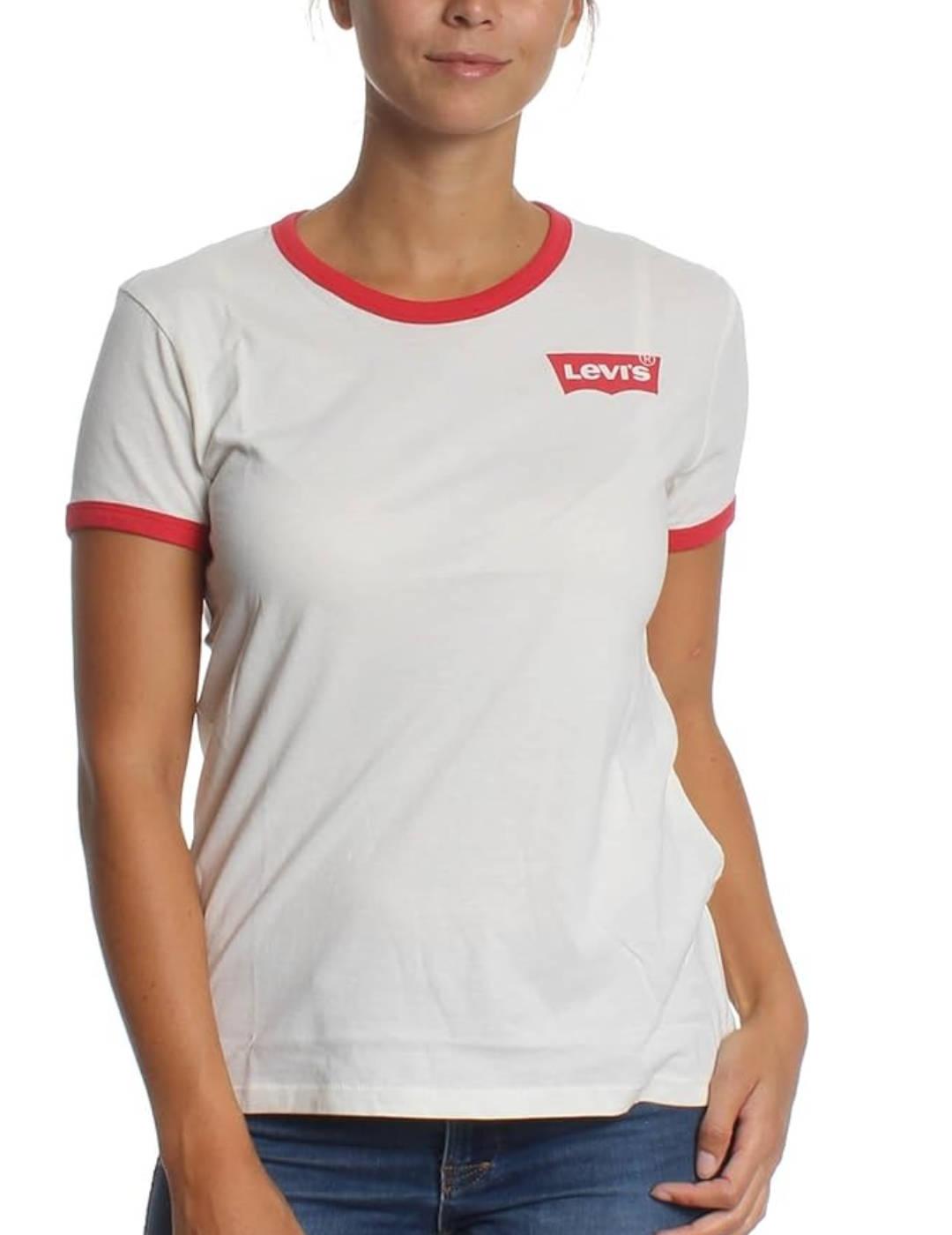 Camiseta Levi´s Perfect Ringer blanco y rojo para mujer