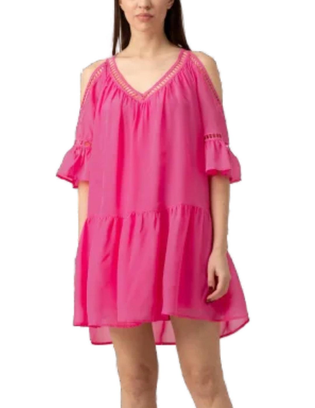 Vestido Guess Jessica rosa hombros descubiertos de mujer