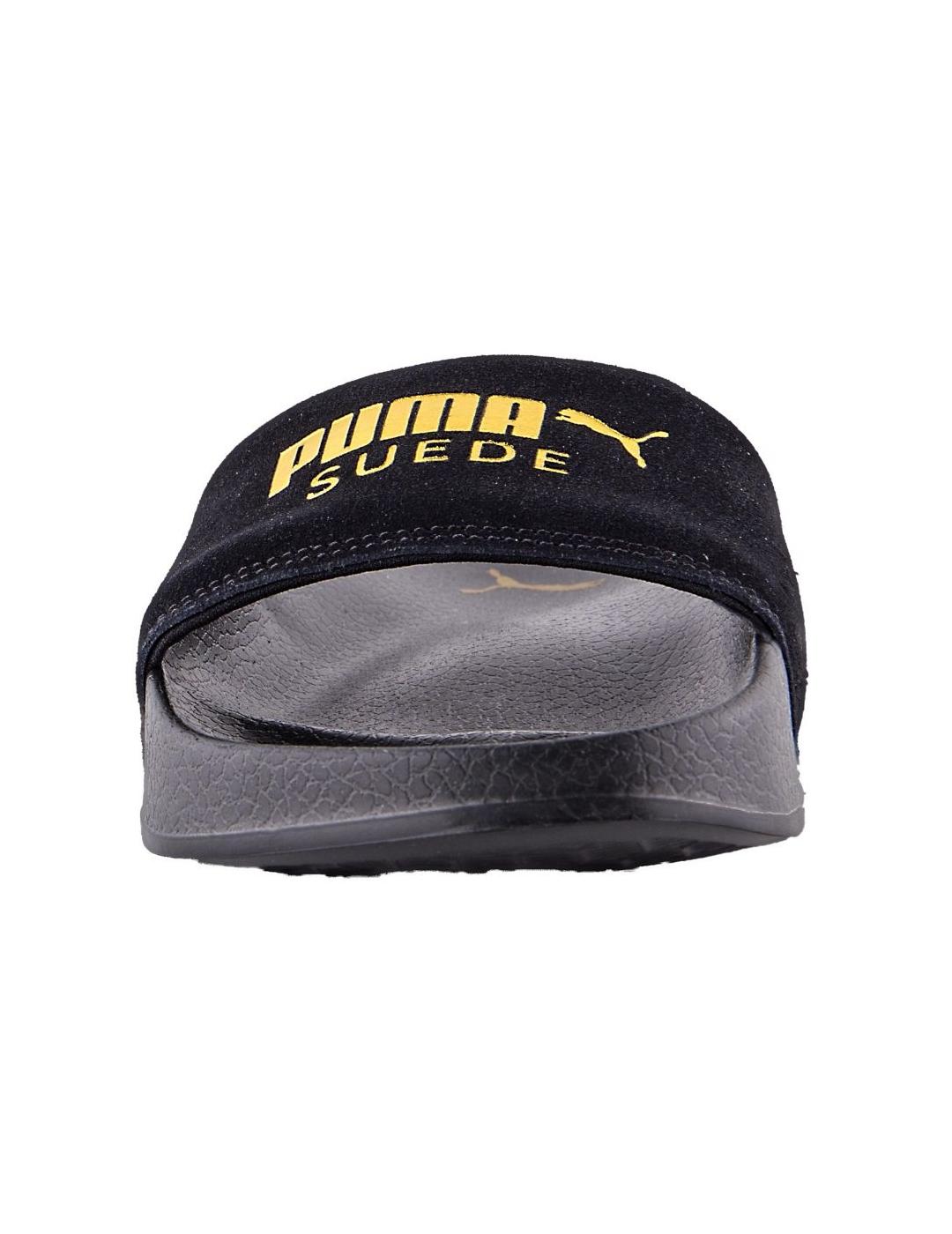 Chanclas Puma Leadcat Suede negras logo dorado unisex