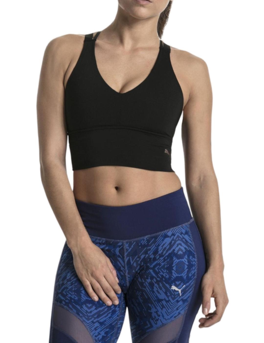 Top Puma negro de tiras cruzadas en la espalda para mujer