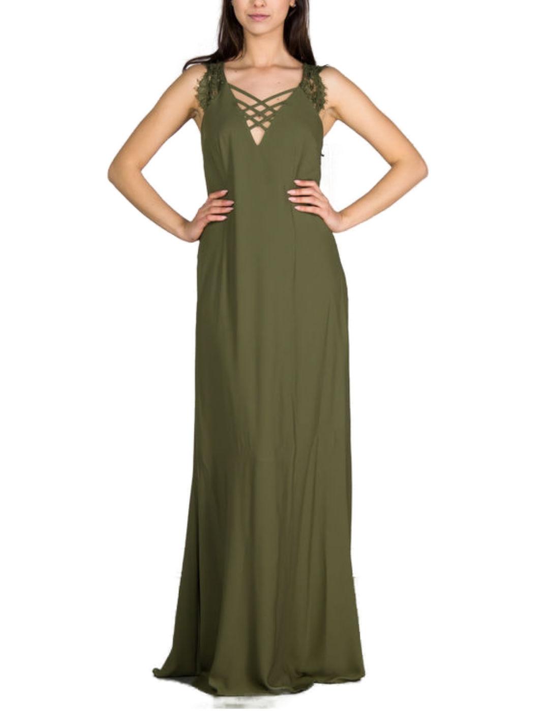 Vestido largo Guess Lana verde largo de tirantes para mujer