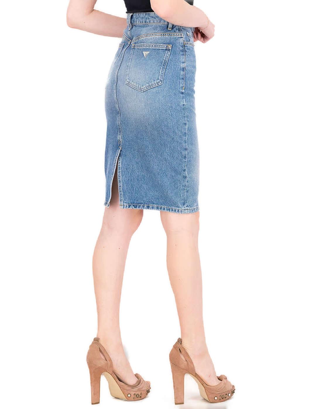 Falda midi Guess Eloise vaquera con abertura para mujer