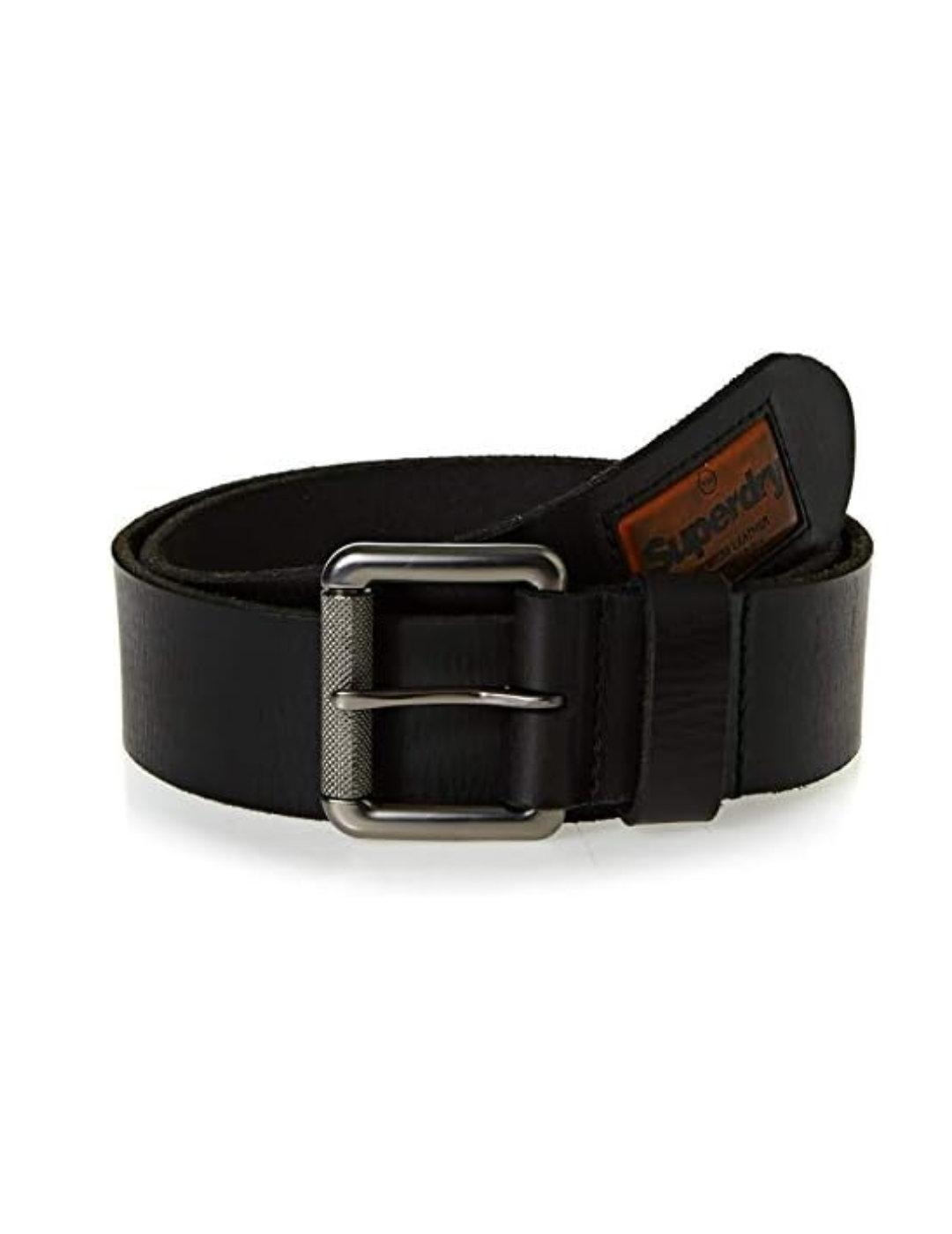 Cinturón Superdry de piel negro con hebilla para hombre