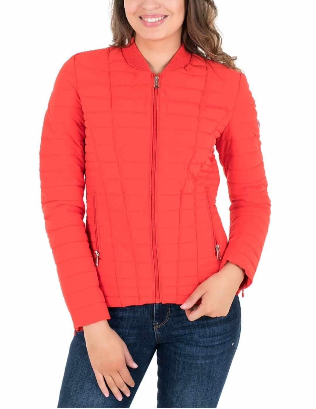 Chaqueta Guess Vera rojo guateado con cremallera para mujer