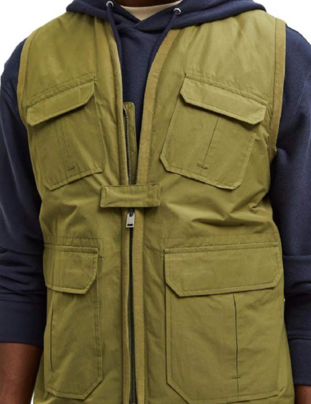 Chaleco hombre selected verde kaki multibolsillo para hombre