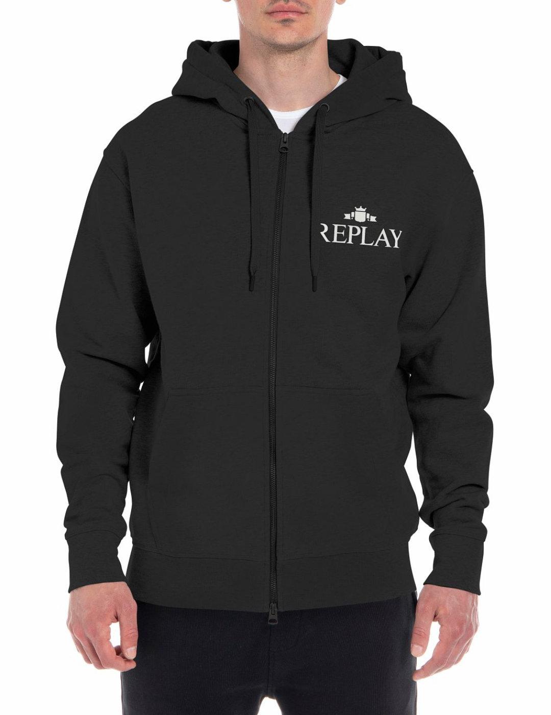Sudadera Replay negra con cremallera y capucha de hombre
