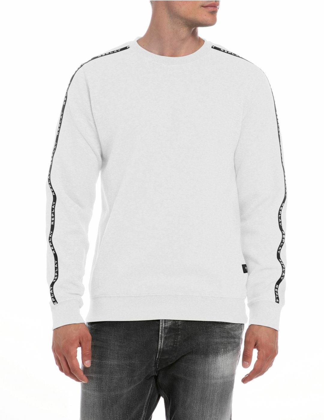 Sudadera Replay blanca con línea negra de hombre
