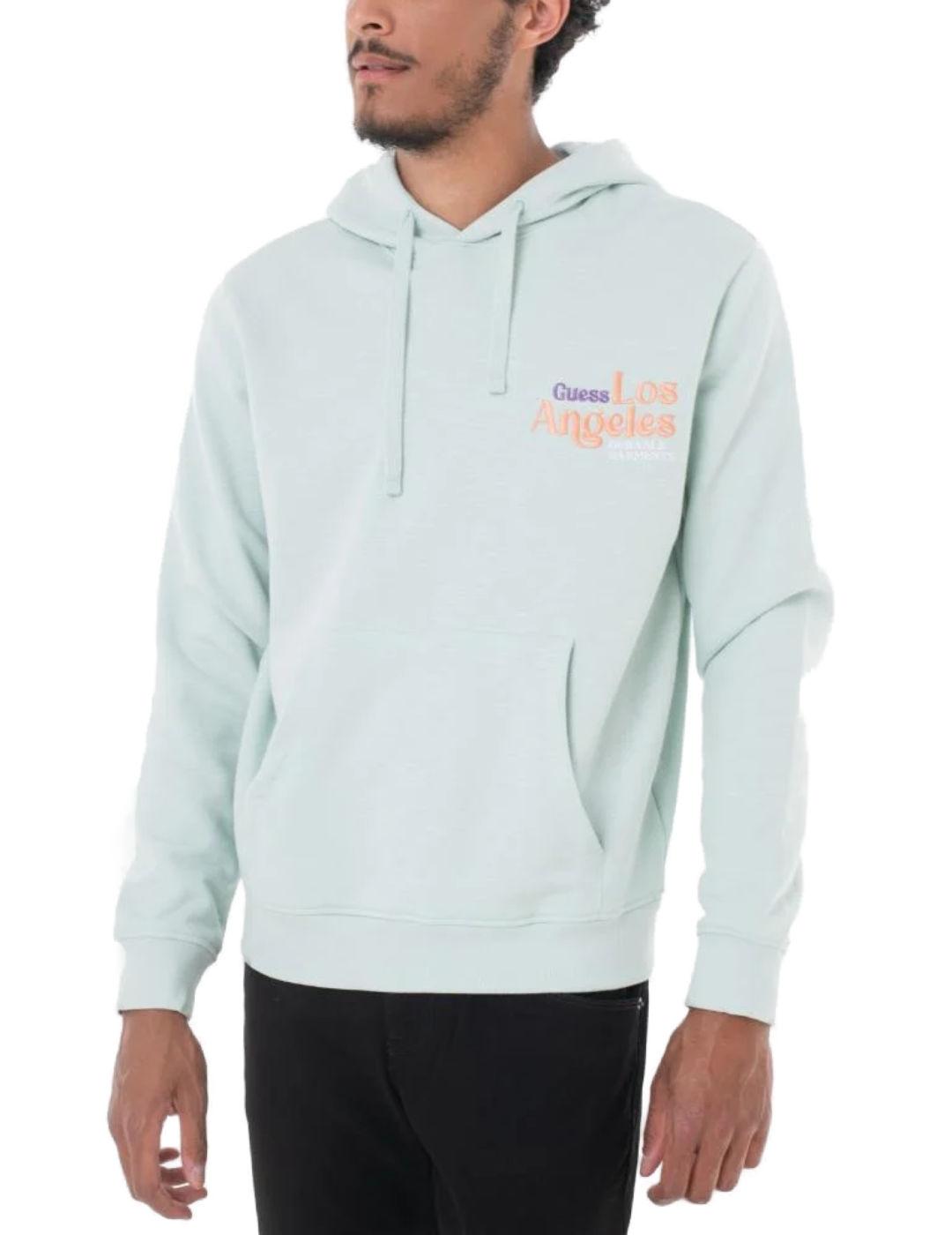 Sudadera Guess Los Angeles verde menta capucha de hombre