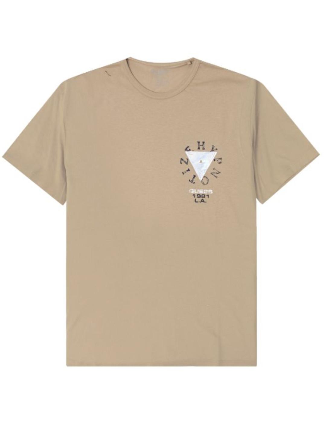 Camiseta Guess Triangle beige manga corta para hombre