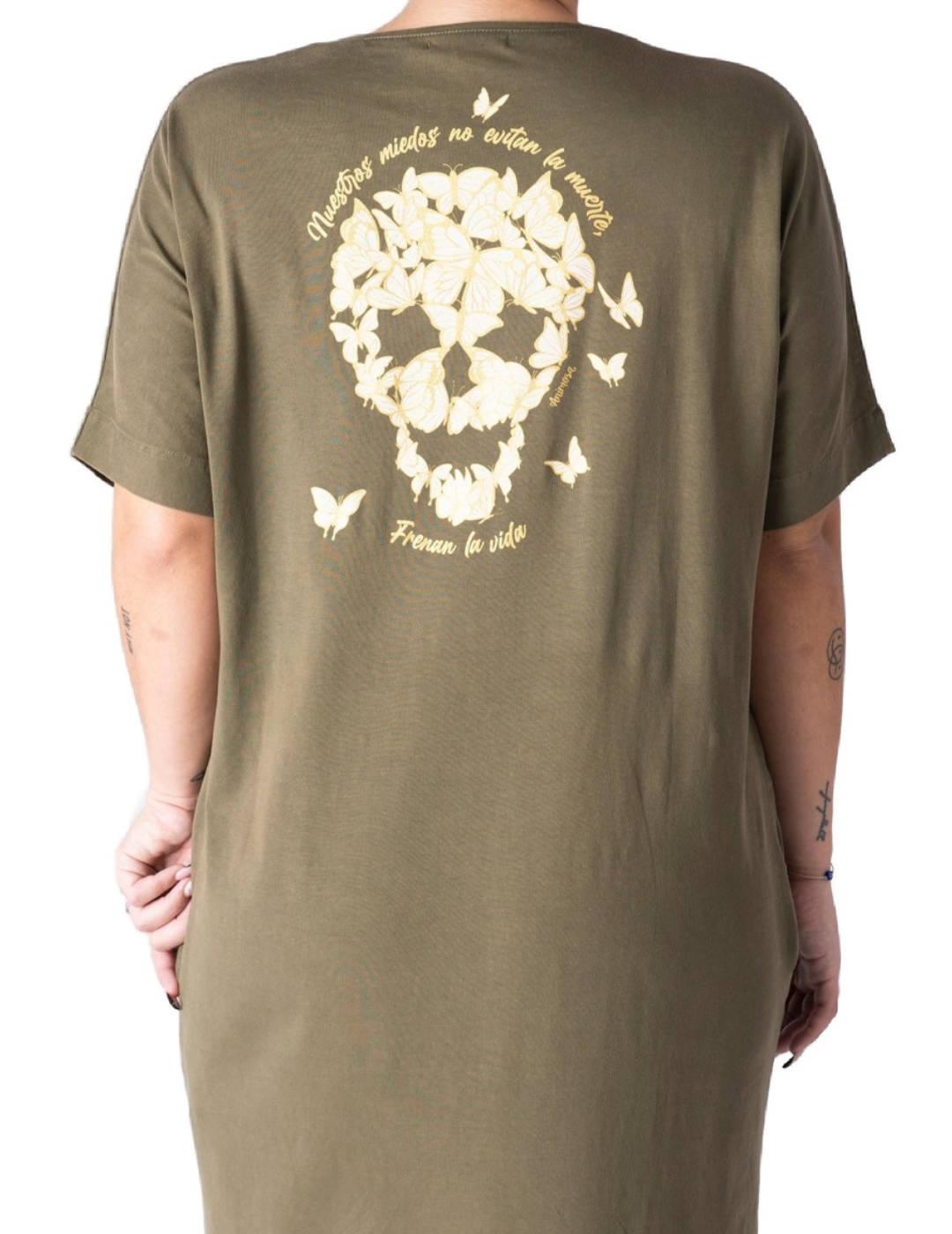 Vestido Animosa Calavera mariposas verde manga corta mujer