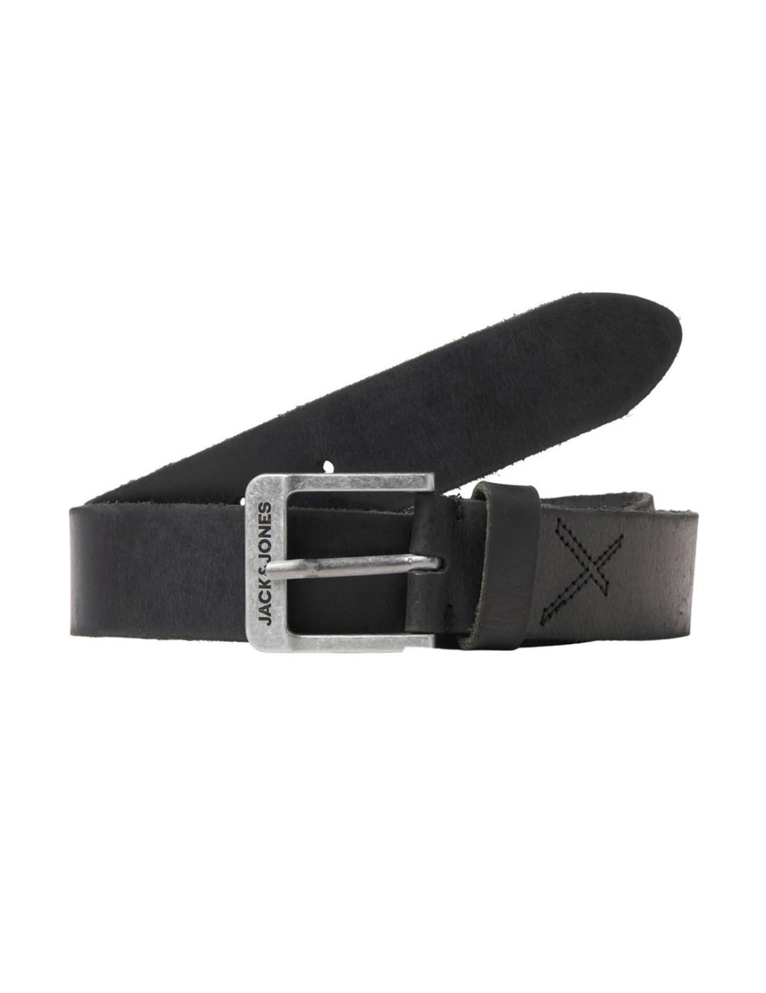 Cinturón Jack&Jones Rock negro fino de piel para hombre