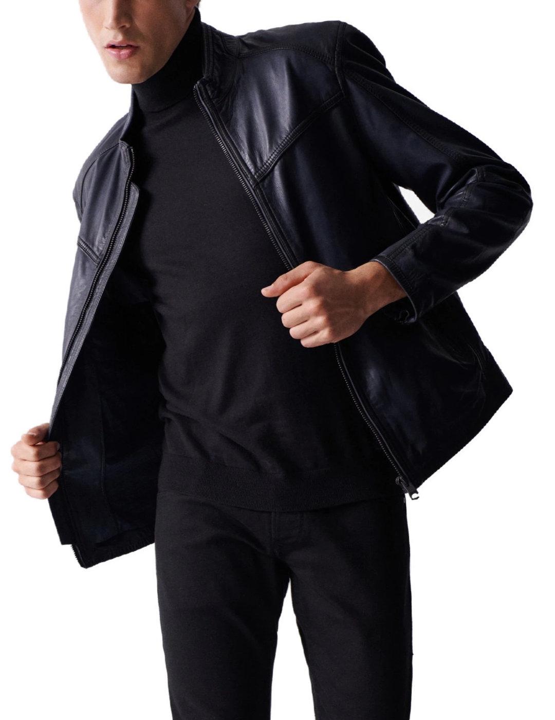 Cazadora Salsa de cuero negra para hombre