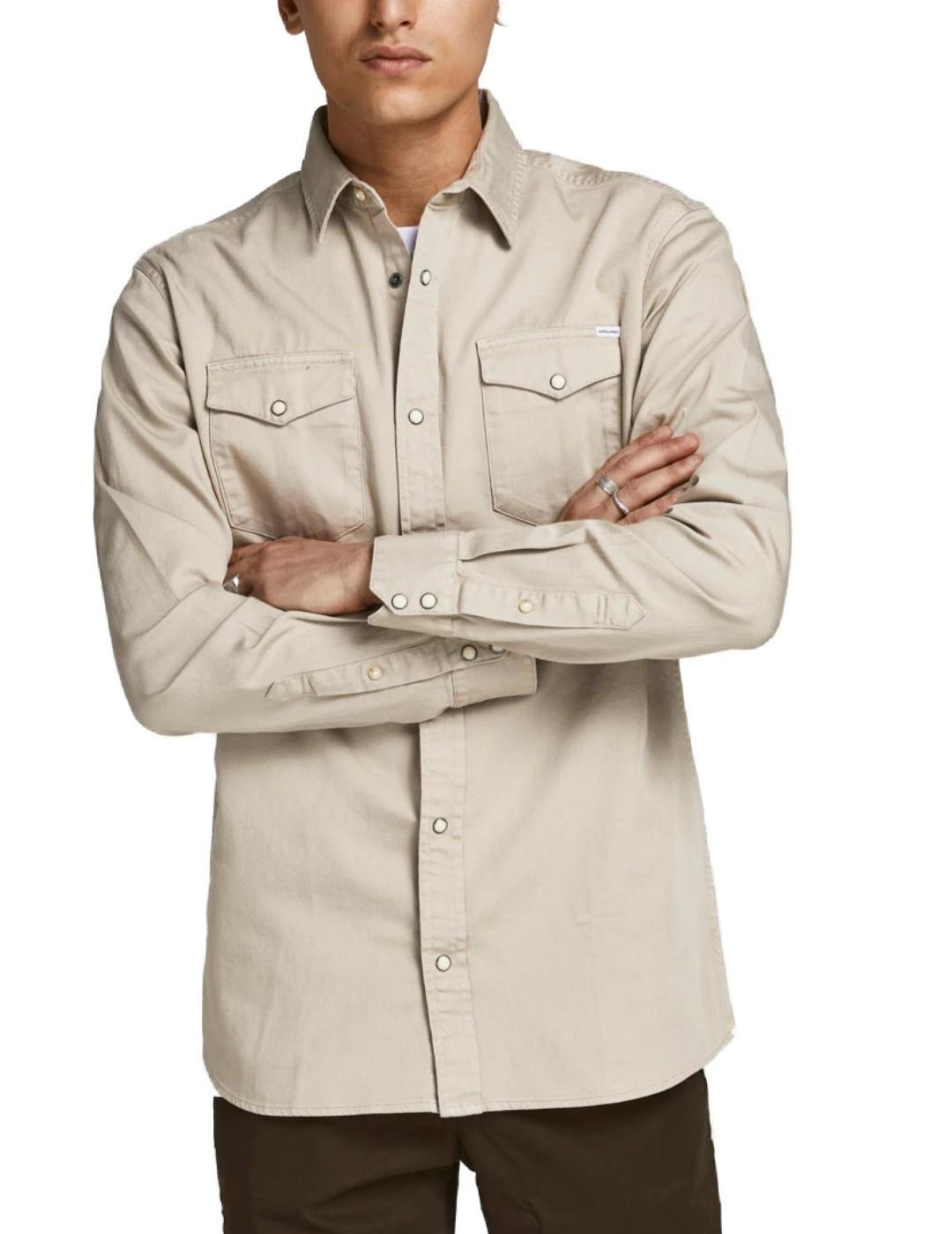 Camisa Jack&Jones Sheridan beige comfort para hombre