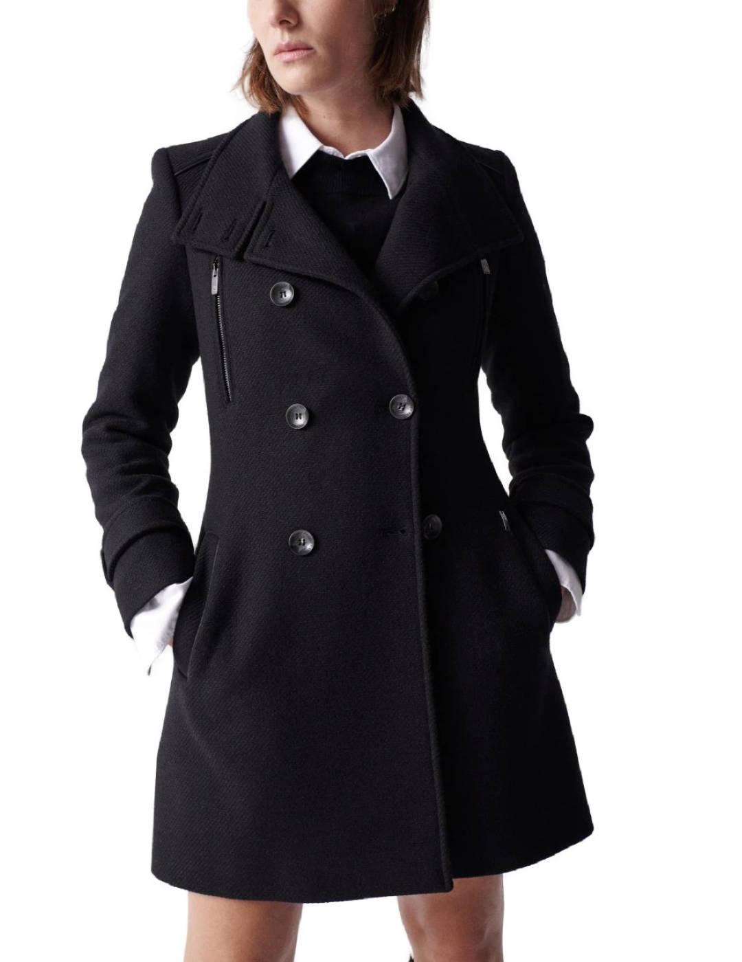 Abrigo Salsa de paño negro de mujer-&