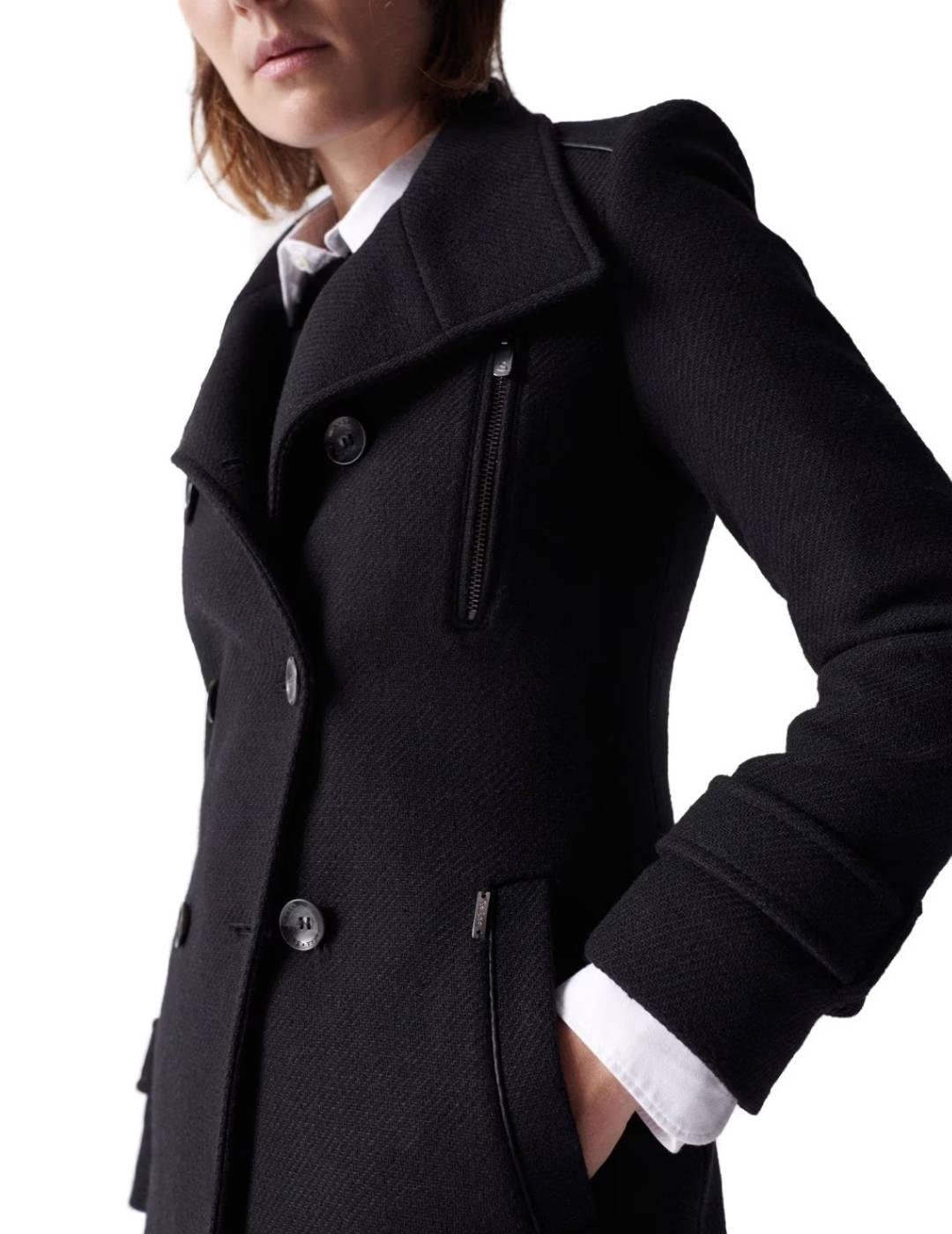 Abrigo Salsa de paño negro de mujer-&