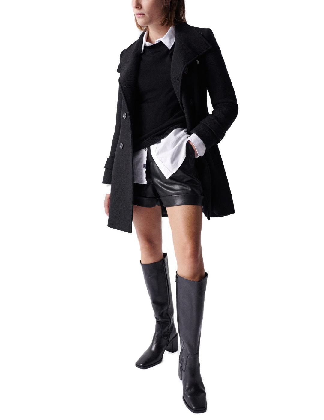 Abrigo Salsa de paño negro de mujer-&