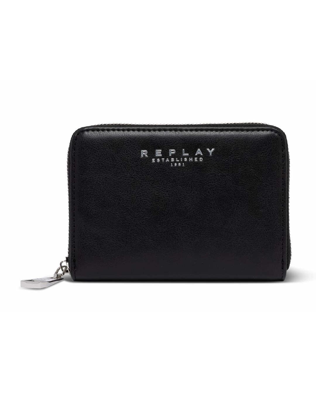 Cartera Replay negra mediana cierre cremallera para mujer